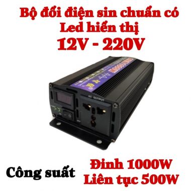 Bộ Đổi Điện Sin Chuẩn 1000W 12V Sang 220V Có Led Hiển Thị, ZX 12V-1000W Led