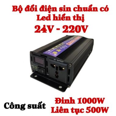 Bộ Đổi Điện Sin Chuẩn 1000W 24V Sang 220V Led Hiển Thị, ZX 24V-1000W Led