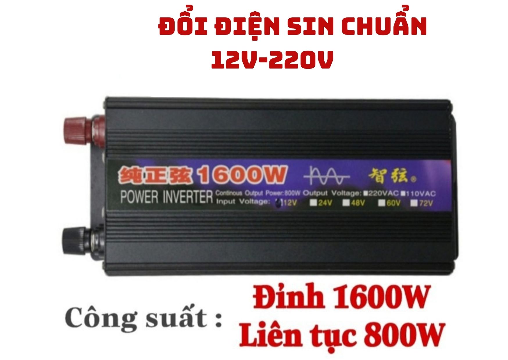 Bộ Chuyển Đổi Điện Sin Chuẩn 1600W 12V Sang 220V, ZX 12V-1600W